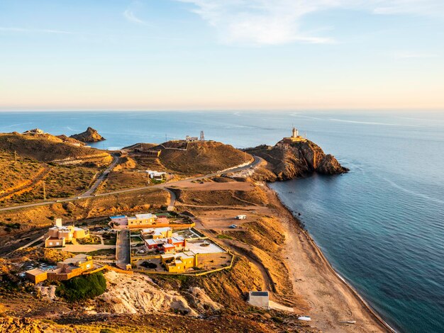 Photo beautiful gata cape landscape with rock formations in the water during sunset in andalucia spain