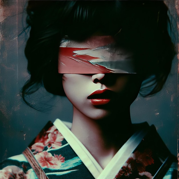 Beautiful geisha in kimono no face mask