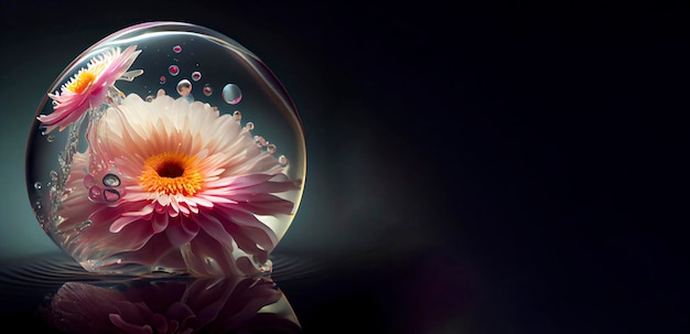 반투명한 물에서 헤엄치는 아름다운 거베라 꽃