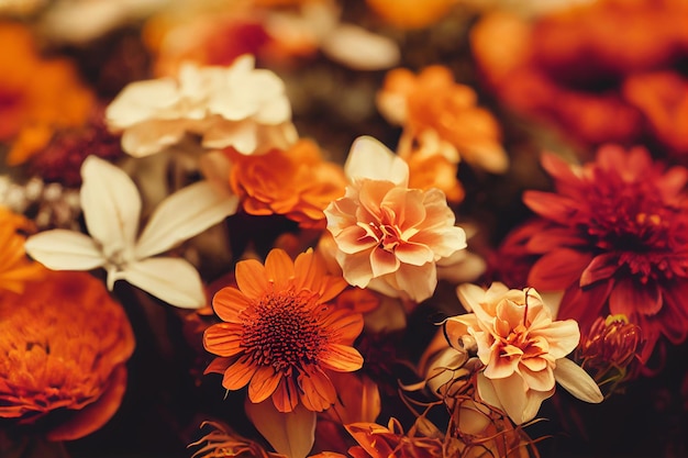 美しいガーベラの花の配置の背景、別の春の花の花束の壁紙