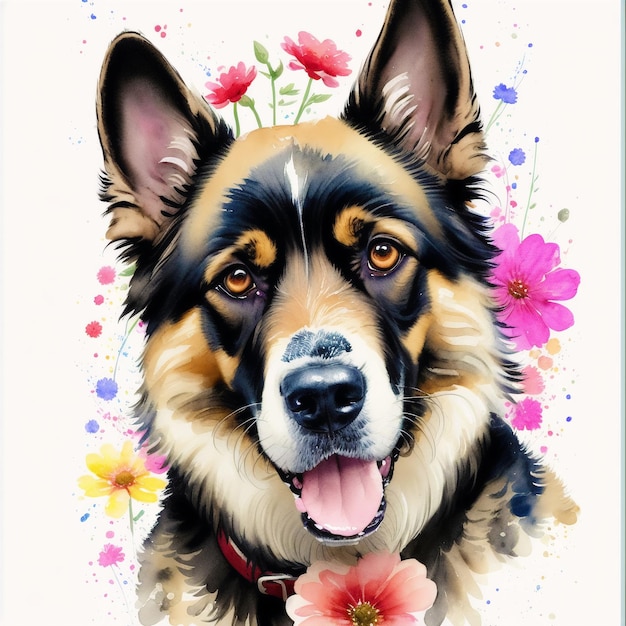 A beautiful German Shepherd dog Watercolor painting Noble Guardians Generative AI