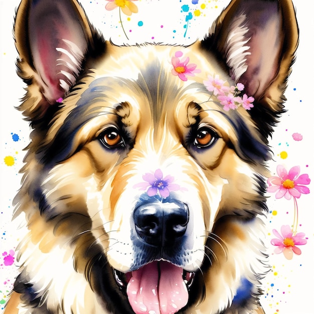 A beautiful German Shepherd dog Watercolor painting Noble Guardians Generative AI