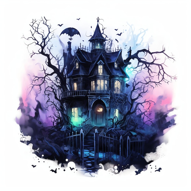 beautiful Ghothic black Haunted mansion clipart illustration