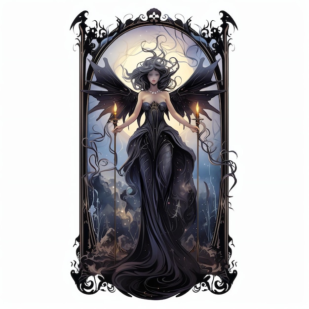 Photo beautiful ghothic black tarot card with gothic art clipart illustration