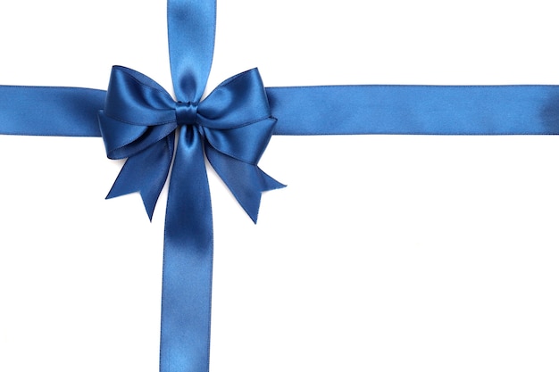 Beautiful gift blue bow with ribbon isolated on white background.