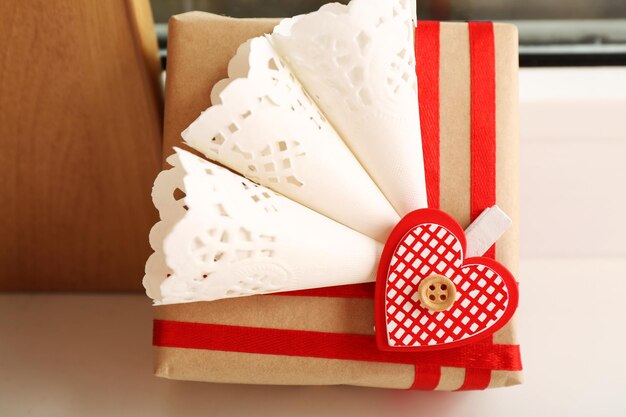 Beautiful gift box close-up. Valentine Day concept