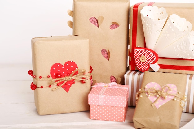 Beautiful gift box close-up. Valentine Day concept