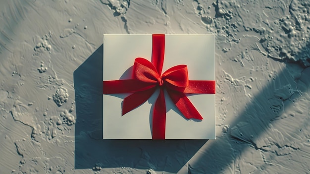 beautiful gift box decorated with red bow on wall