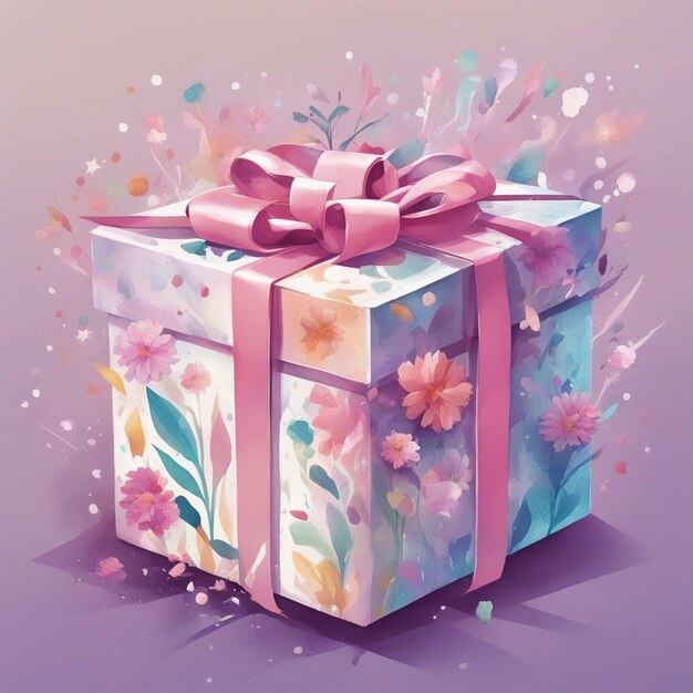 A beautiful gift box with fantasy flower splash