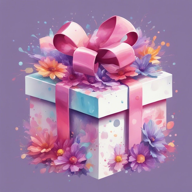 A beautiful gift box with fantasy flower splash