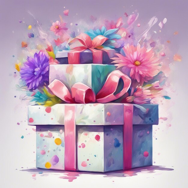 A beautiful gift box with fantasy flower splash
