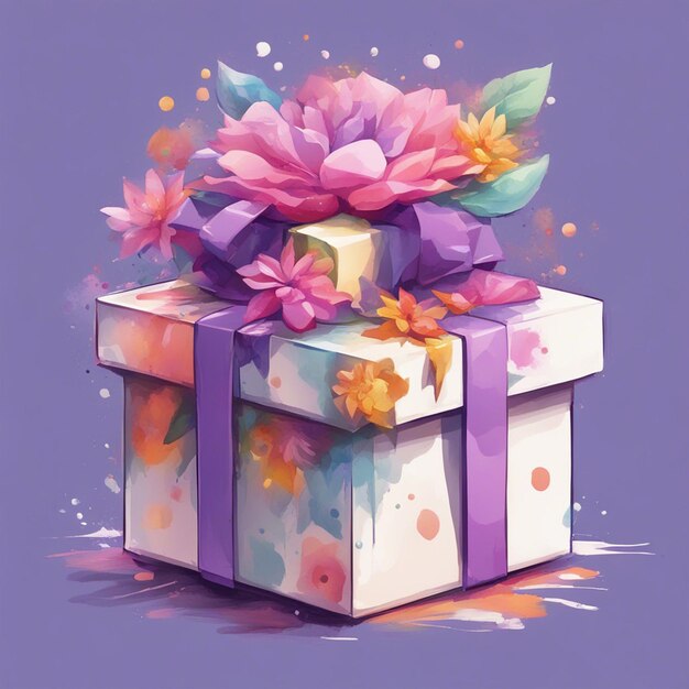 A beautiful gift box with fantasy flower splash