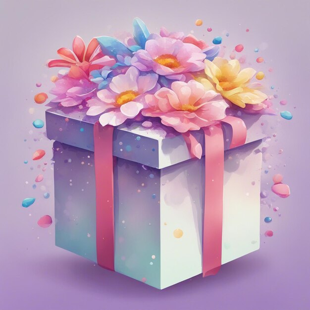 A beautiful gift box with fantasy flower splash