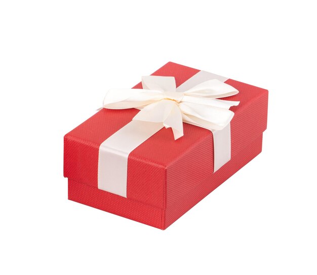 Beautiful gift box wrapped with ribbon bow isolated on white background.