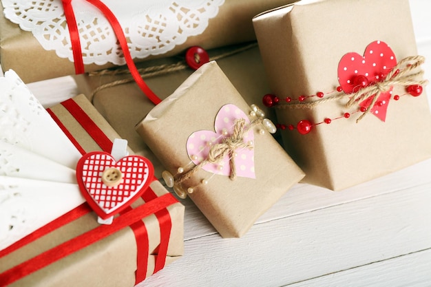 Beautiful gift boxes close-up. Valentine Day concept