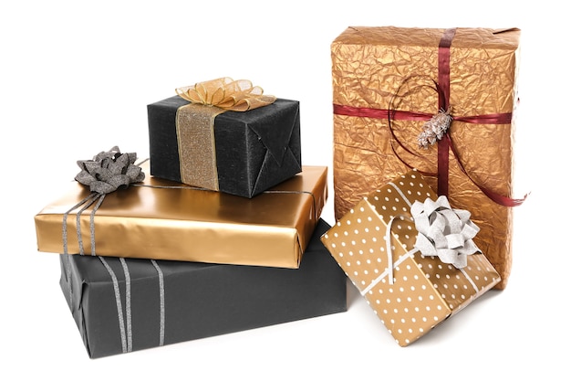 Beautiful gift boxes on white background