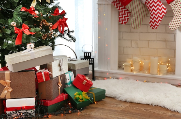 Beautiful gifts under Christmas tree