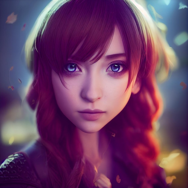 美しい生姜の女性と兄弟分の女の子の肖像画 3 d レンダリング