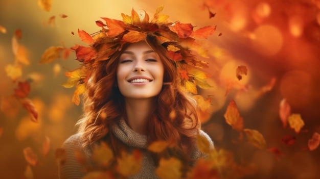 Beautiful girl autumn background illustration generative aixd