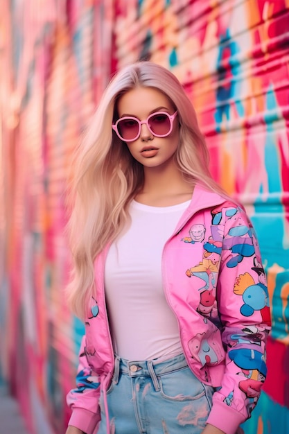 Beautiful Girl Barbiecore Graffiti Banner Expressive Art and Vibrant Style