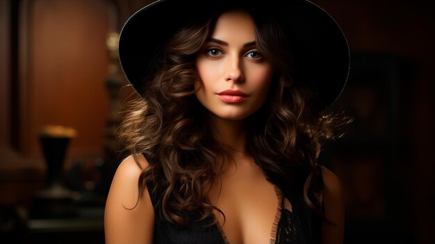 Beautiful girl in black hat