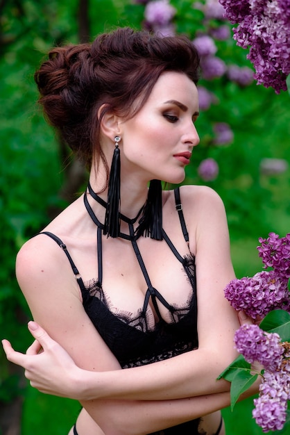 Beautiful girl in black lingerie.