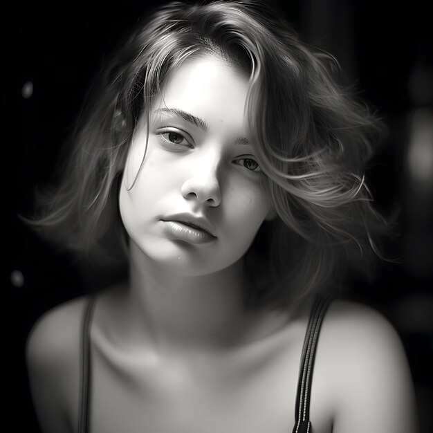 Beautiful girl black and white portrait