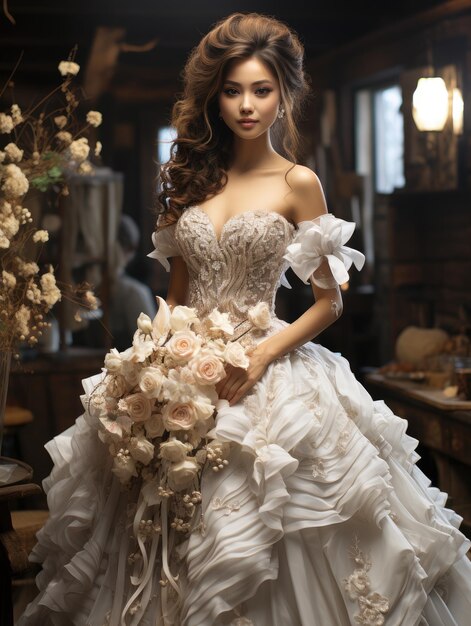 Premium Photo Beautiful girl bride in a white wedding dress in