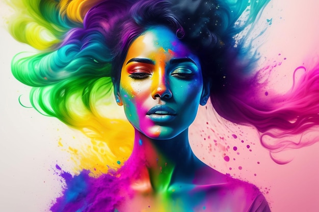 Beautiful girl bright dyes mixing in water colour