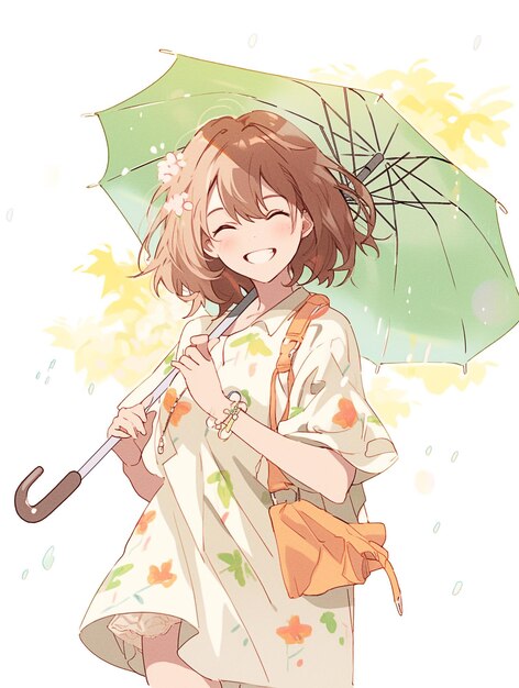 Photo beautiful girl bring umbrella anime style character