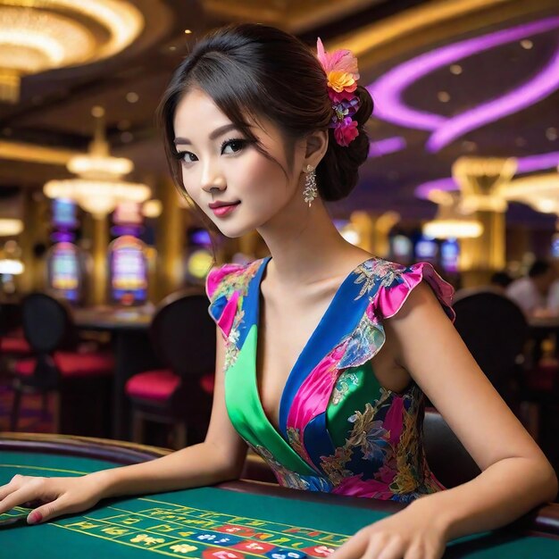 Beautiful girl at the casino table generated by ai