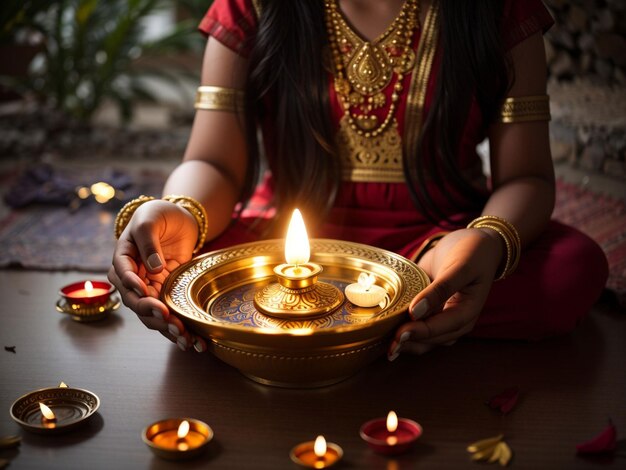 Foto bella ragazza che celebra il diwali