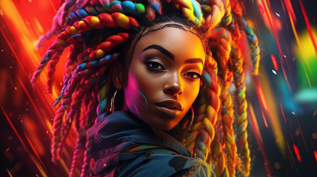 Beautiful girl colorful boxbrades cyberpunk background