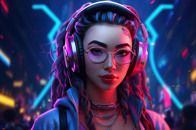 beautiful girl colorful boxbrades cyberpunk background