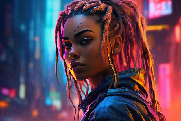 beautiful girl colorful boxbrades cyberpunk background