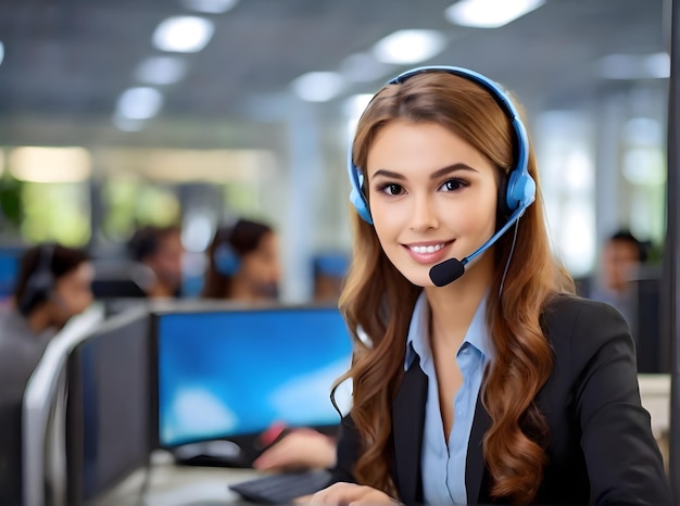 beautiful girl Customer Service Operator Call Center Woman Talking with Customer ai generate