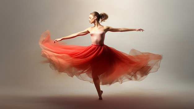 beautiful girl dancing in red dress