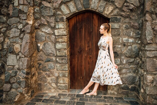 Beautiful girl in dress outdoors