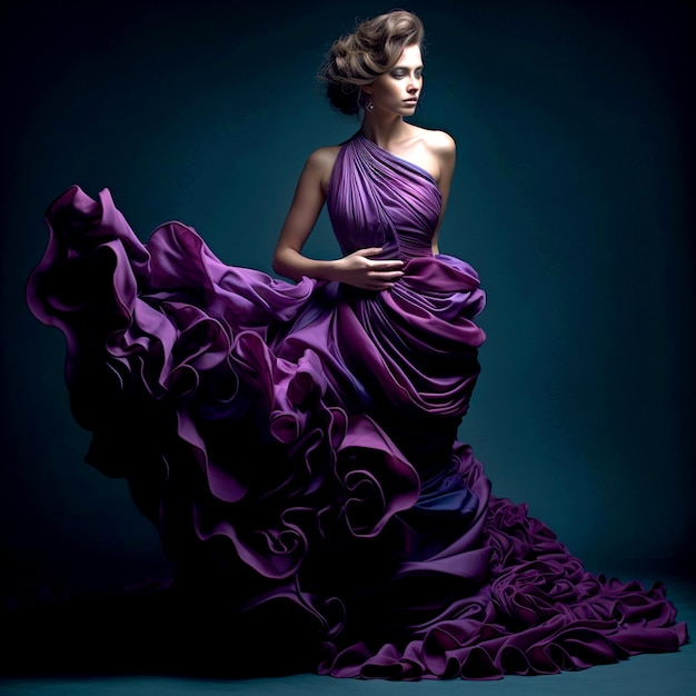 Purple Elegant Faux Blooming Gown with Embroidered Sequins W