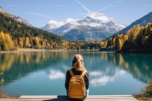 Photo a beautiful girl enjoying the lake view from the dock