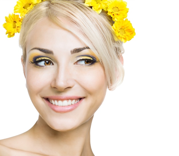 Beautiful girl face on white background