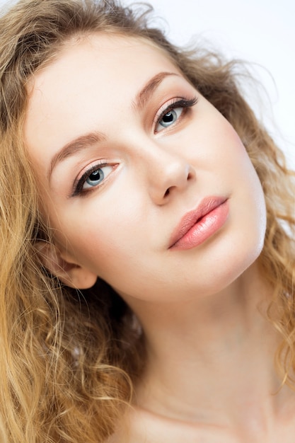 Beautiful girl face on white background