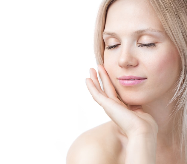 Beautiful girl face on white background