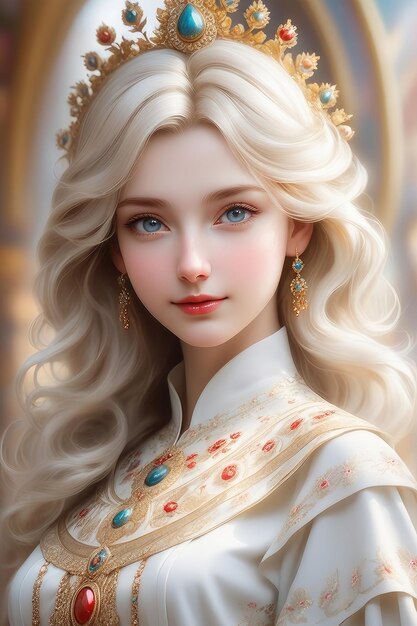 Photo a beautiful girl in a fantasy clothes like a goddess in cartoon style