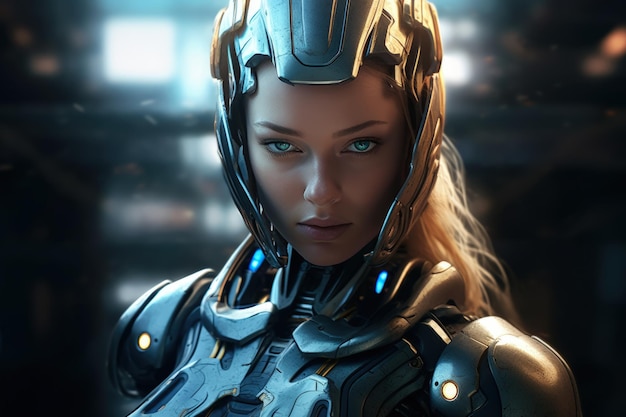 Beautiful girl futuristic android cyborg on future