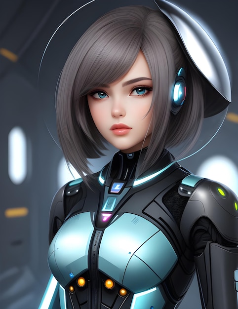 Photo beautiful_girl_futuristic_android_generated_ai