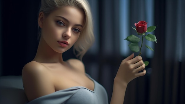 beautiful girl holding rose in her hand generative AI