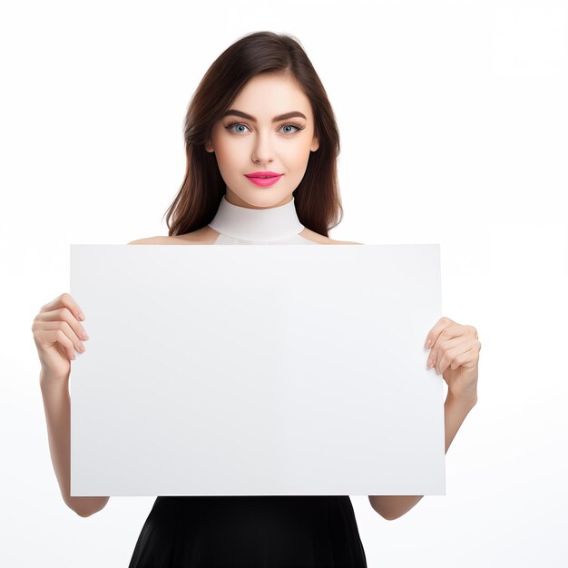 Beautiful girl holding white signage