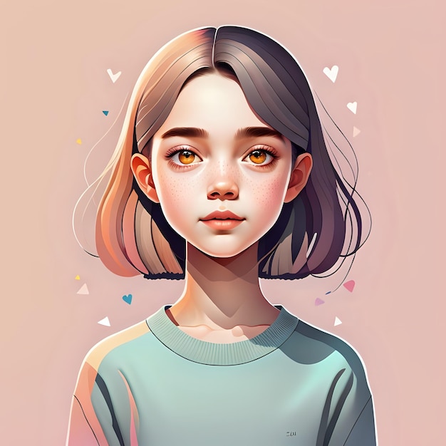 Beautiful Girl Illustration With Orange Eyes In Cartoon Style Girl Illustration Generative AI