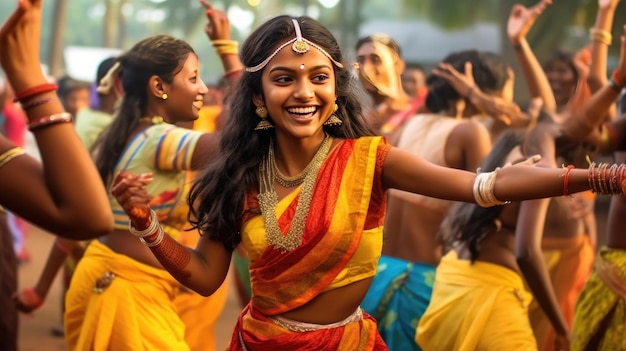 フェスティバルでインド民族衣装を着た美しい女の子